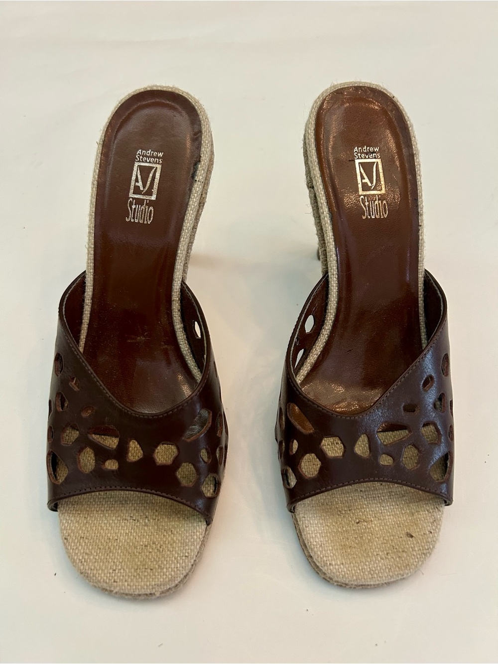 Rate Vintage Andrew Stevens Dark Brown Leather Cutout Slide Mules